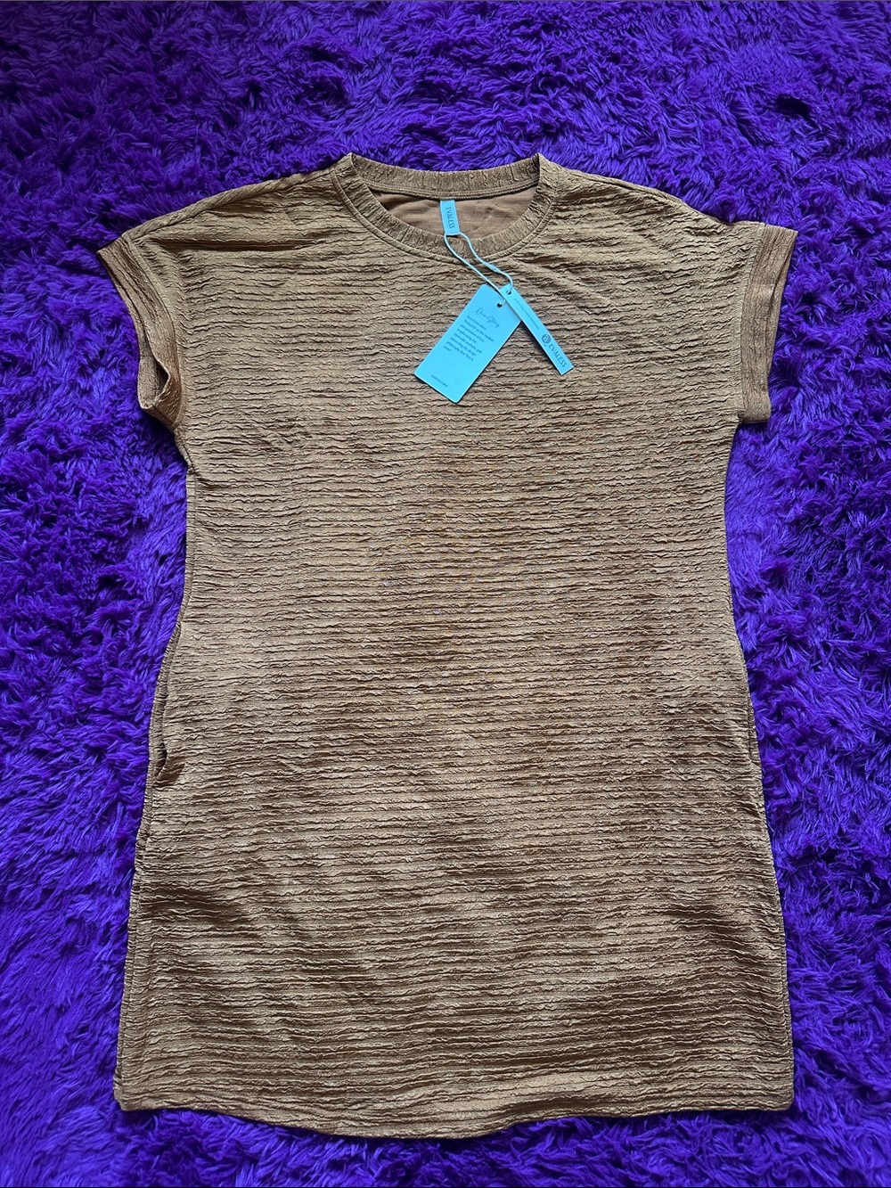 Textured Brown Short-Sleeve Tunic Top